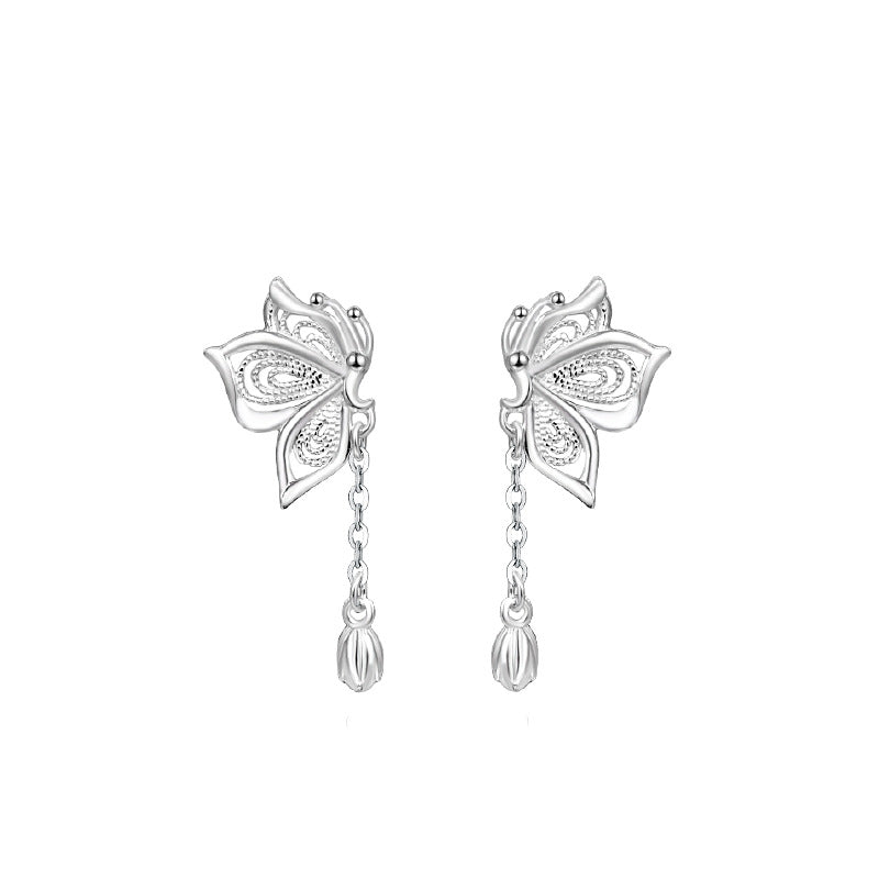 S999 Silver Butterfly Tassel Earrings product image