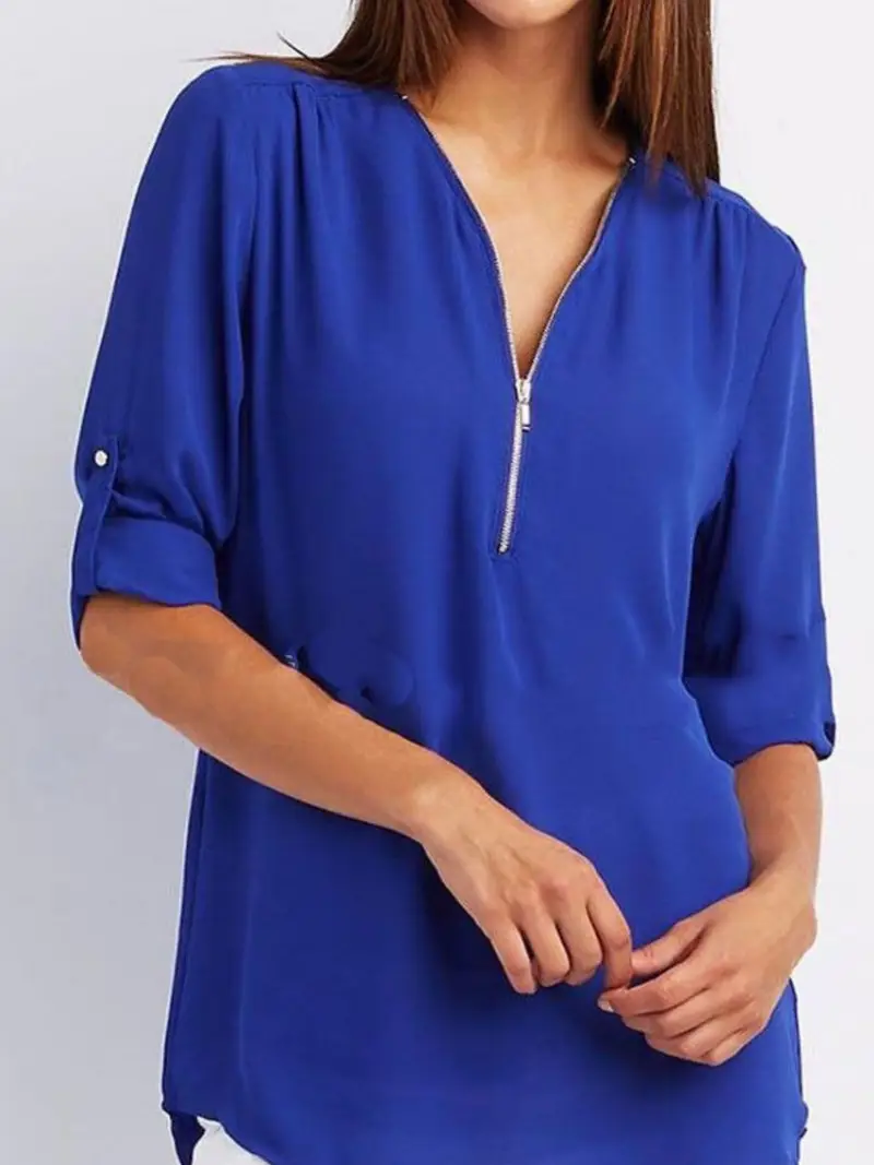 Ruched Half-Zip Casual Blouse