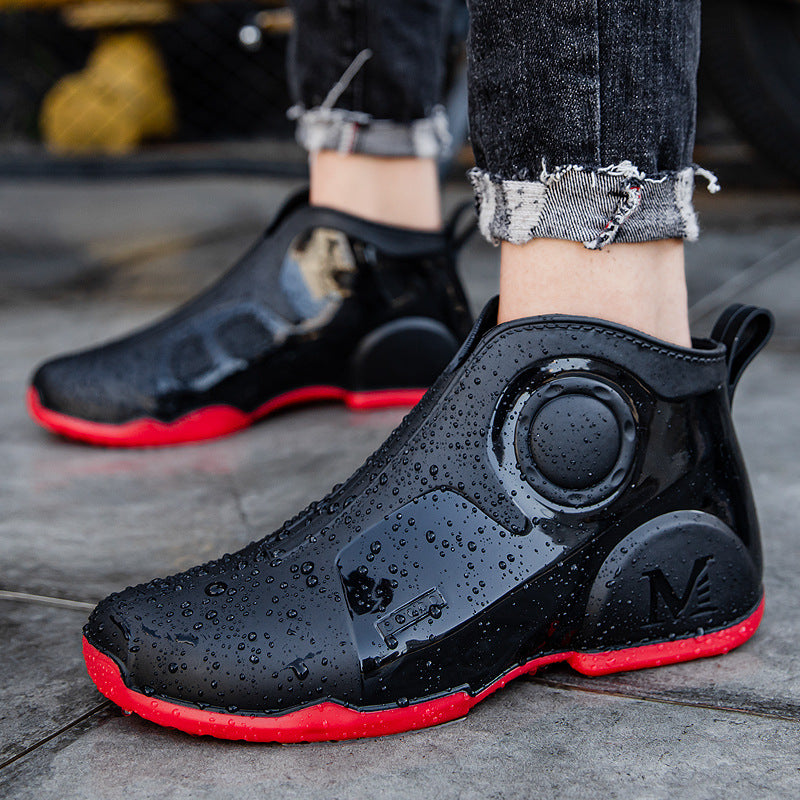 Motorcycle Rain Boots Men's Summer Youth Outdoor Non-slip Wading Shoes Fashion Low Top Flat Work Shoes Rubber Shoes