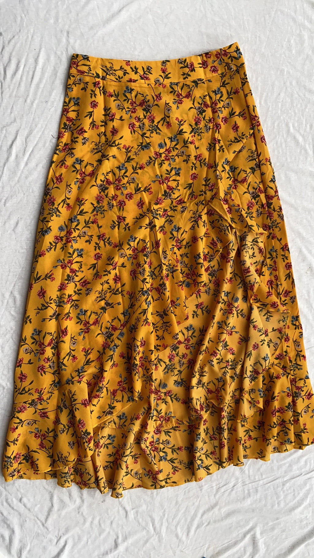 Printed Ruffled Side Slit Skirt