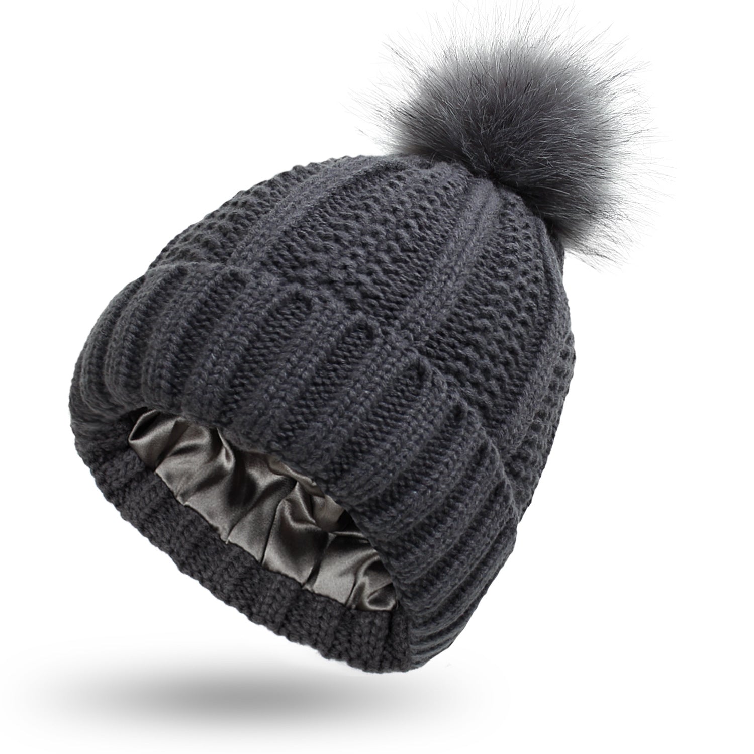 Satin-Lined Pom-Pom Beanie