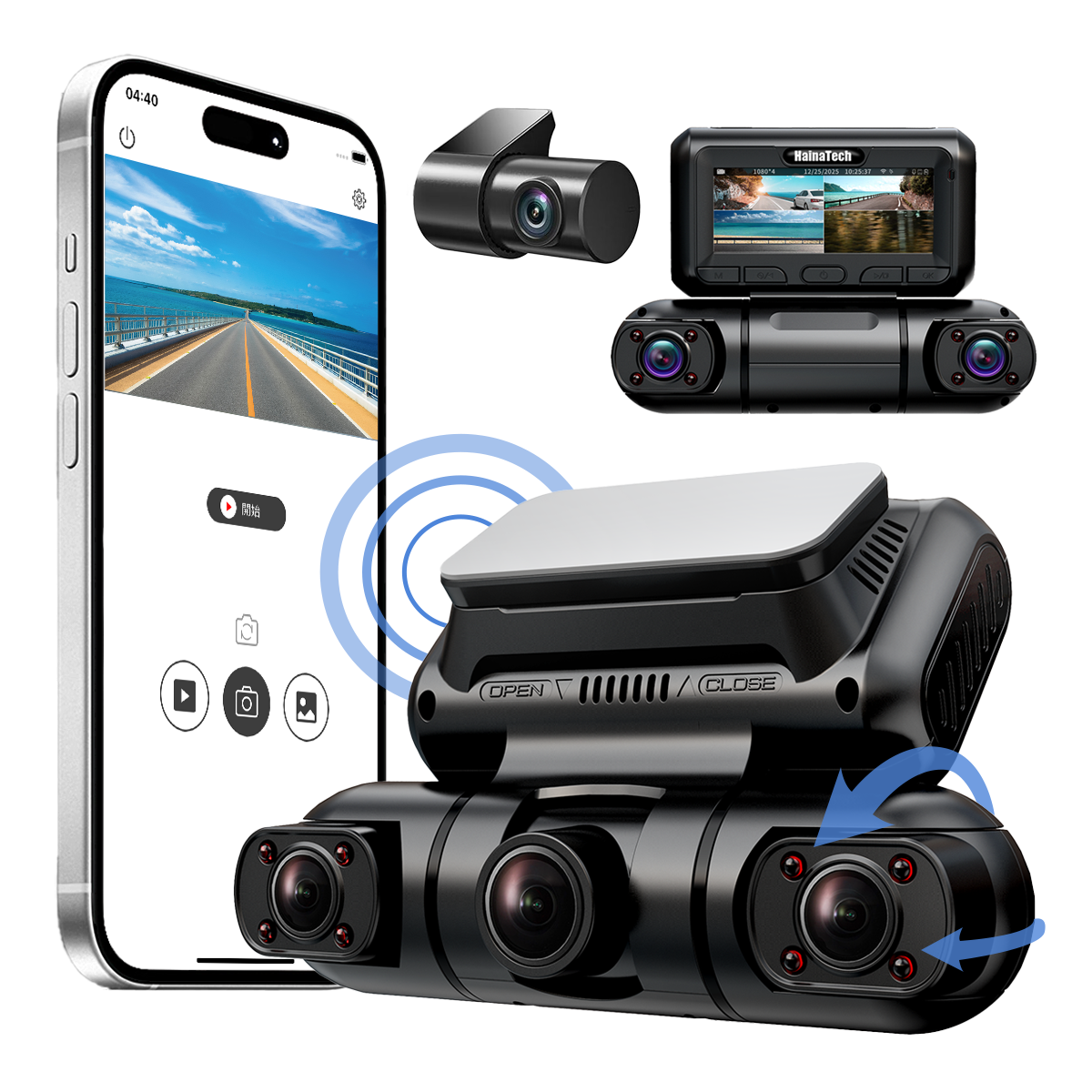 Hainatech 360 Degree View 4 Channel Dash Cam Front And Rear Inside Left Right, Dash Camera For Cars, Built-in GPS WiFi Night Vision, 24 7 Recording Pa