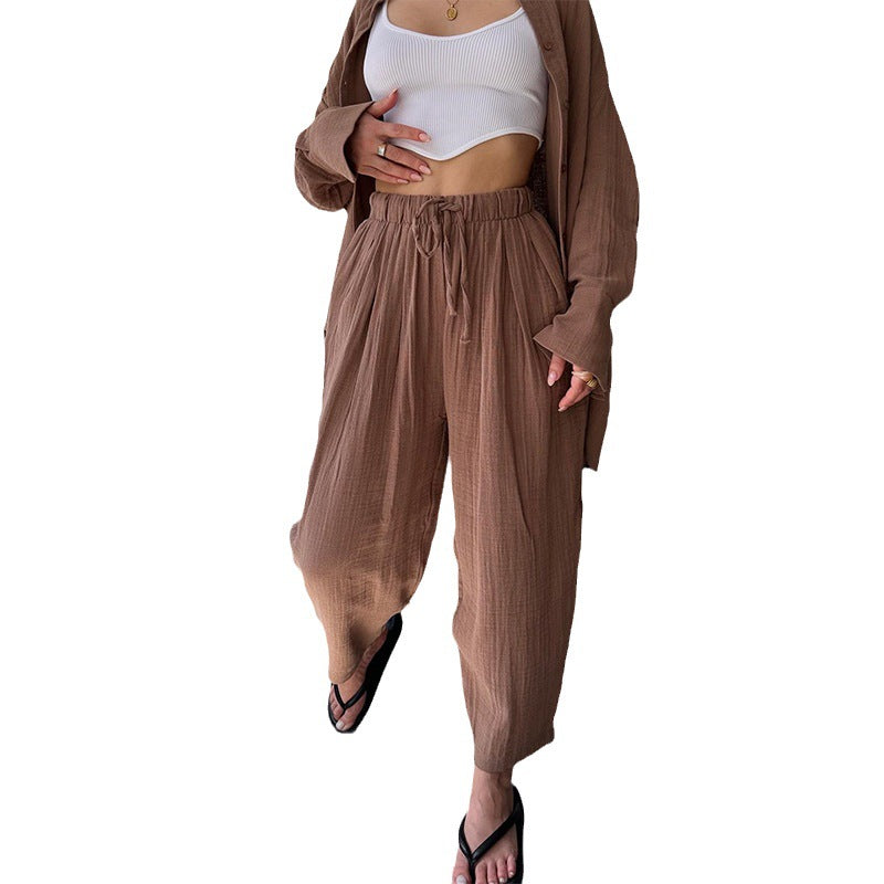 Women's Fashion Casual Simple Lapel Long Sleeve Shirt Trousers Casual Suit