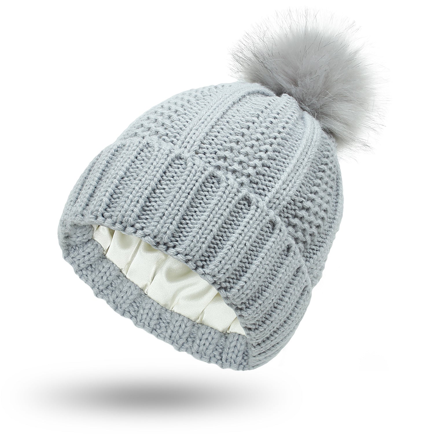 Satin-Lined Pom-Pom Beanie