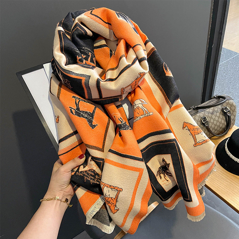 Carriage-Print Shawl Scarf
