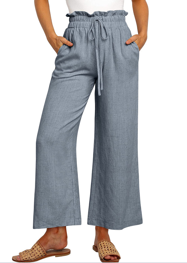 Lace-Up Cropped Wide-Leg Pants