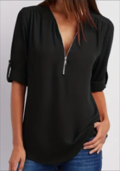 Ruched Half-Zip Casual Blouse