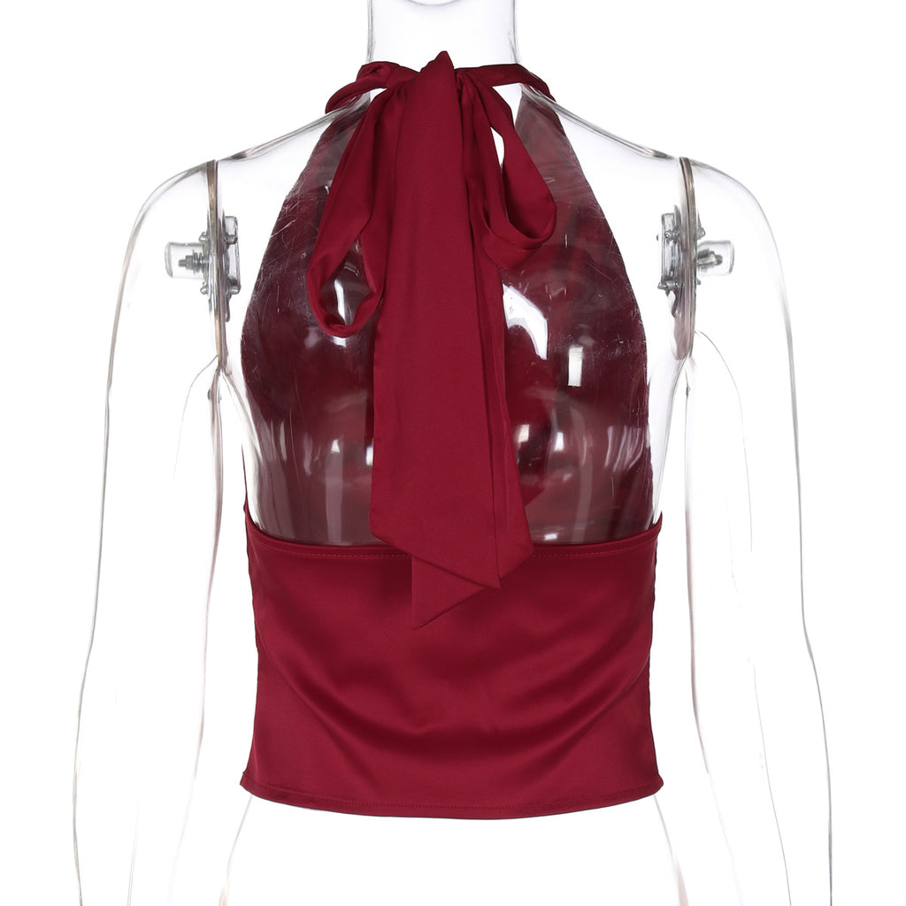 Women's Halter Backless Tank Vest Fashion Solid Color Slim Fit Tied Tube Top