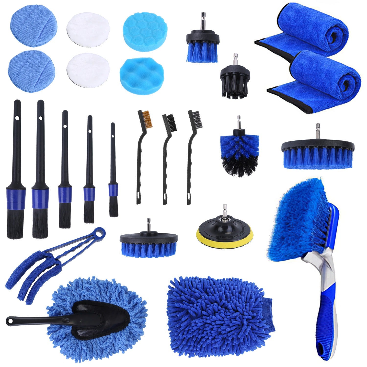 26Pcs Car Detailing Brush Kit Exterior Interior Car Cleaning Set Drill Brush Set Car Buffing Sponge Pads Kit For Cleaning Automobile Interior Exterior