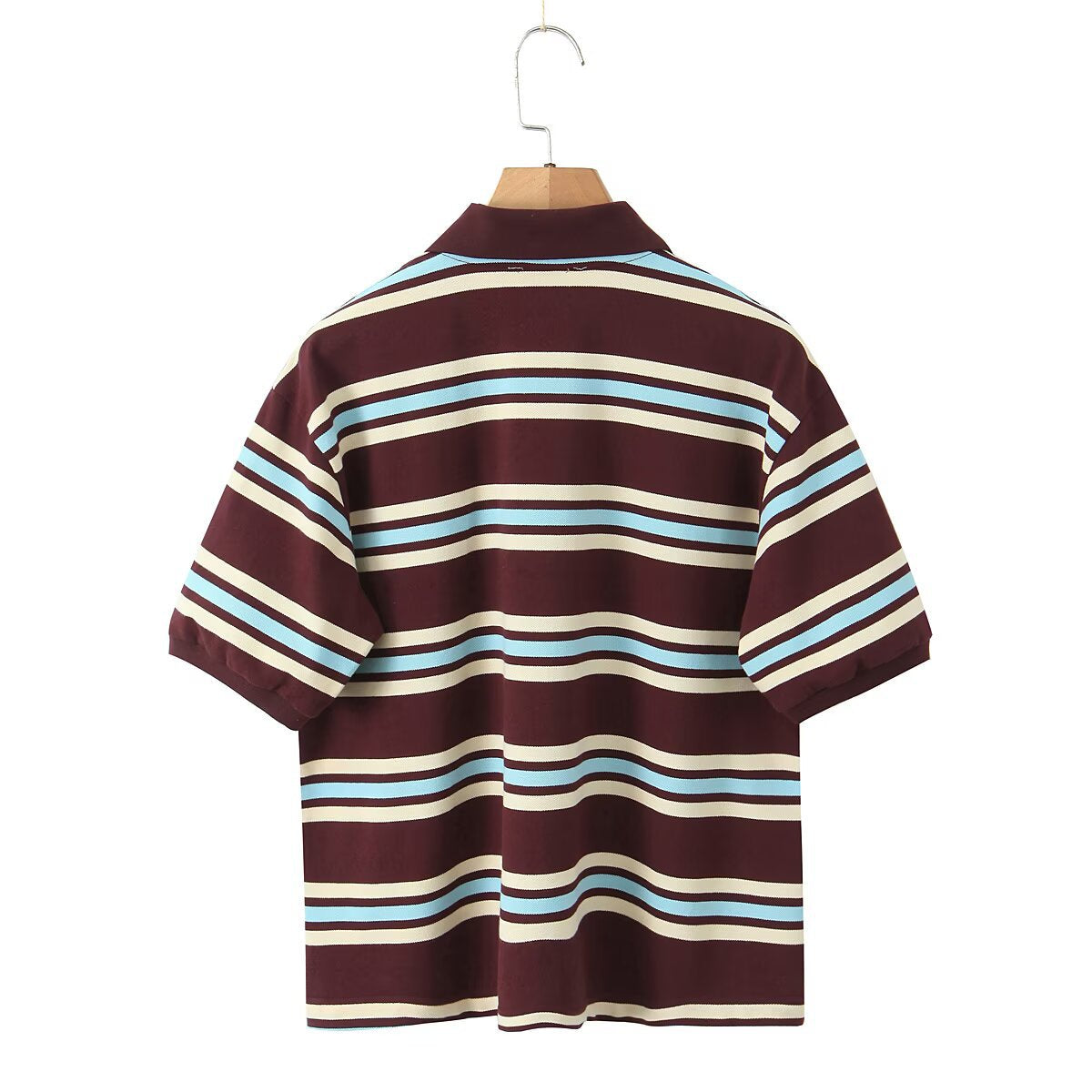 Retro Contrast Color Pure Cotton Striped Polo Shirt