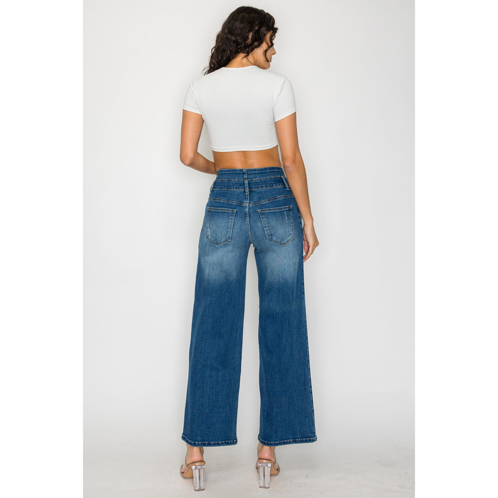 Elastic-Waist Wide-Leg Jeans