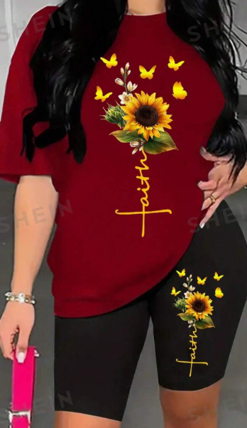 Sunflower Tee & Cycling Shorts Set