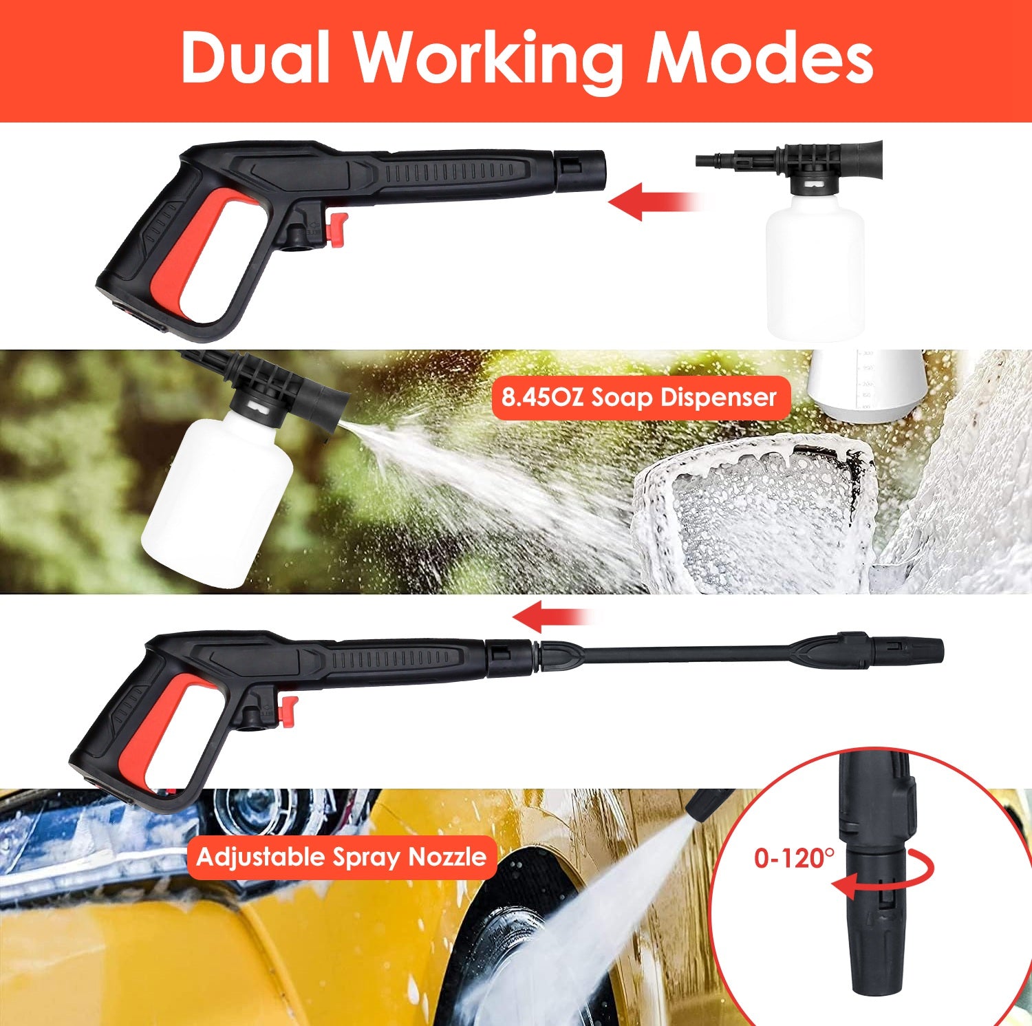 1Pc Electric High Pressure Washer 1740PSI Powerful Car Washer Pressure Cleaner With Adjustable Spray Nozzle Soap Dispenser IPX5 Waterproof For Patio G