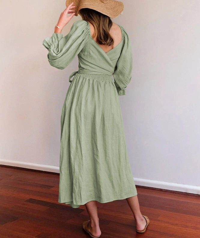 Women's Clothing V-neck Half Sleeves Front And Back Wearable Type Dress