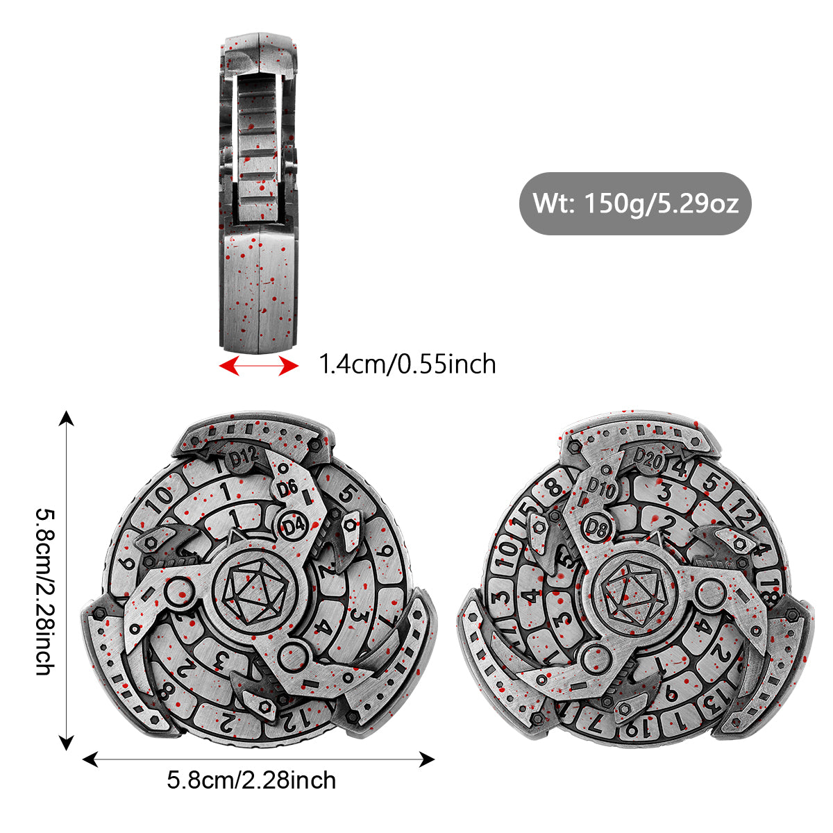 Wind And Fire Wheel DND Dice Wheel Gift Box Set, Fingertip Gyro Retro Compass Table Role Playing Game Dice, Parent Child Game, Toy Accessories Gift, M