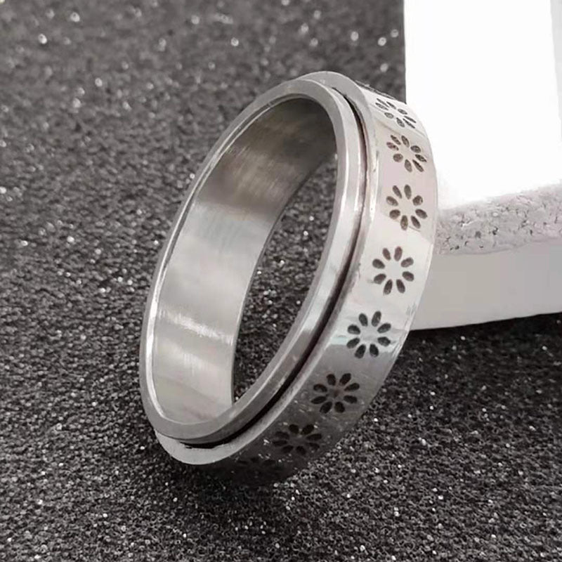 Stainless Steel Rotatable Spinner Ring Moon Stars Relieve Anxiety Rings
