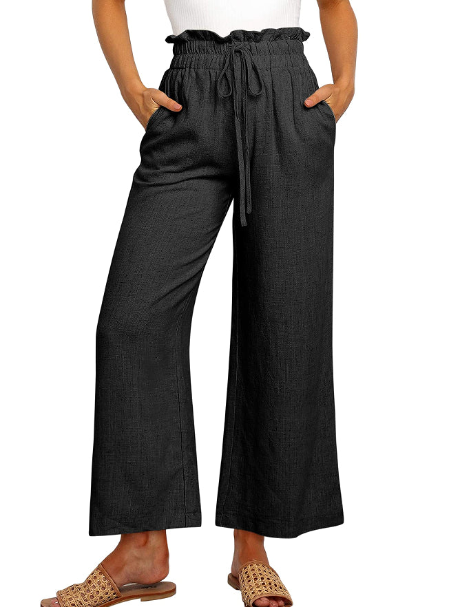 Lace-Up Cropped Wide-Leg Pants