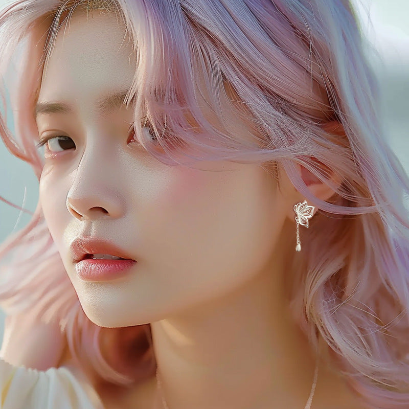 S999 Silver Butterfly Tassel Earrings product image