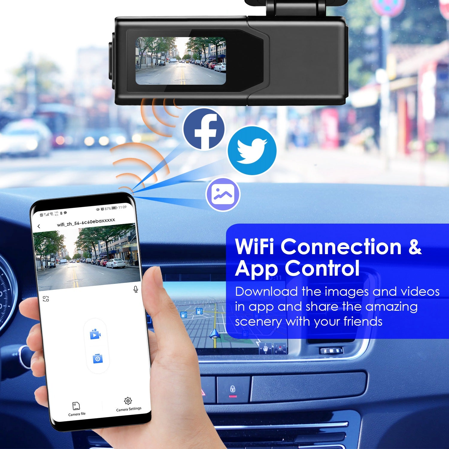 1Pc 2K HD Front Dash Cam For Car With IPS Screen Night Vision Loop Recording Included 32G Storage Card 140 Degree Wide Angle WiFi App Control Front Da