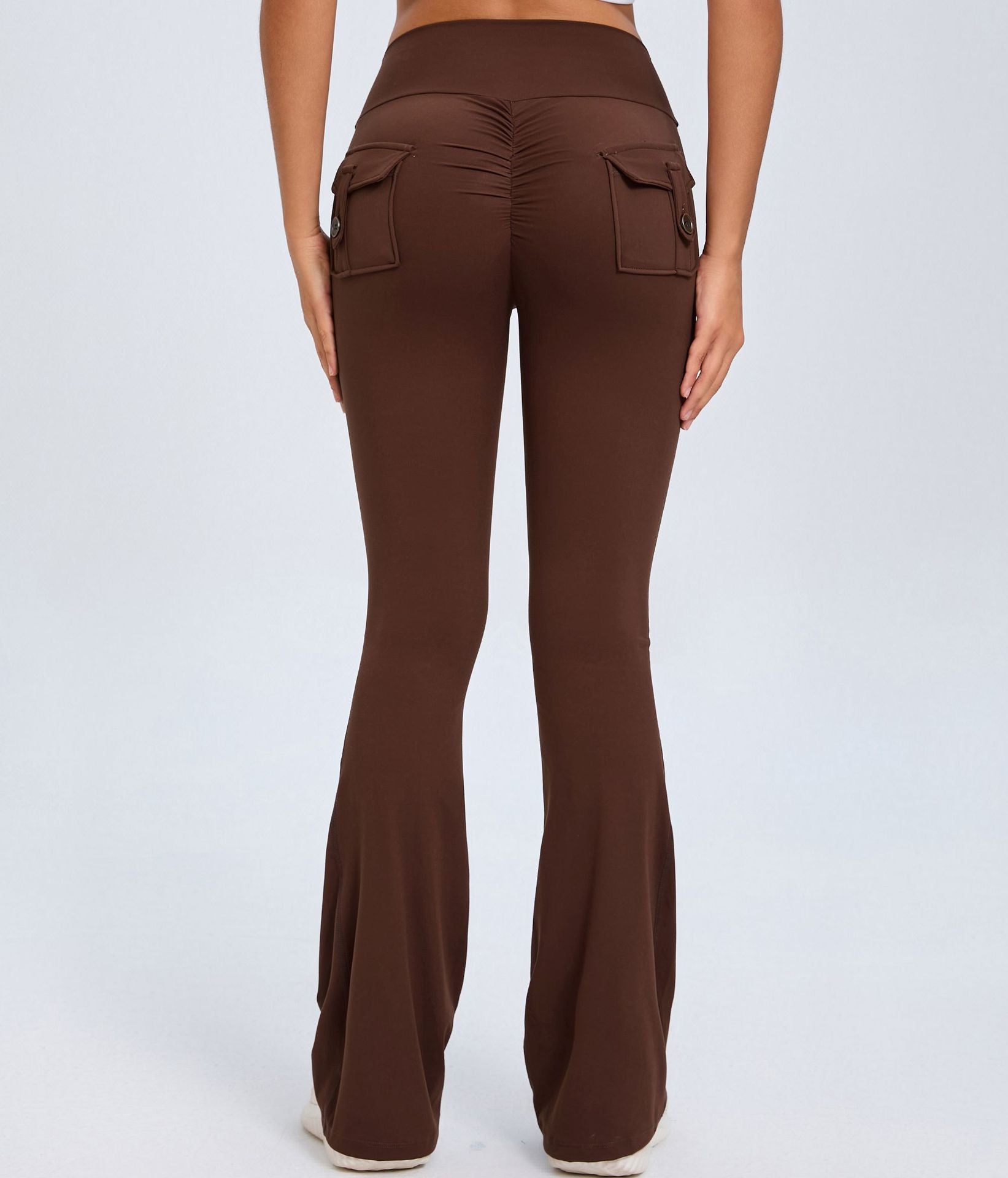 Yoga Fitness Flared Pants With Pockets Ins Fashion Slim High Waist Sports Trousers Scrunch Butt Booty Workout Lifting Leggings