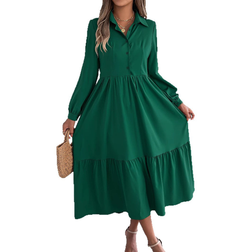 Women's Lapel Casual Loose Long Sleeve Ruffled Shirt Dresses Long Sleeved Turn-down Collar Single-Breasted Dress Spring Autumn Fashion Women's Clothin