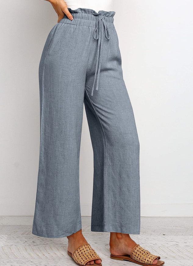 Lace-Up Cropped Wide-Leg Pants