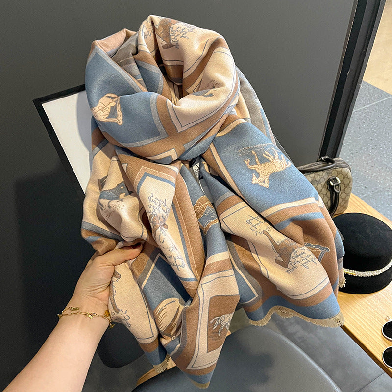 Carriage-Print Shawl Scarf