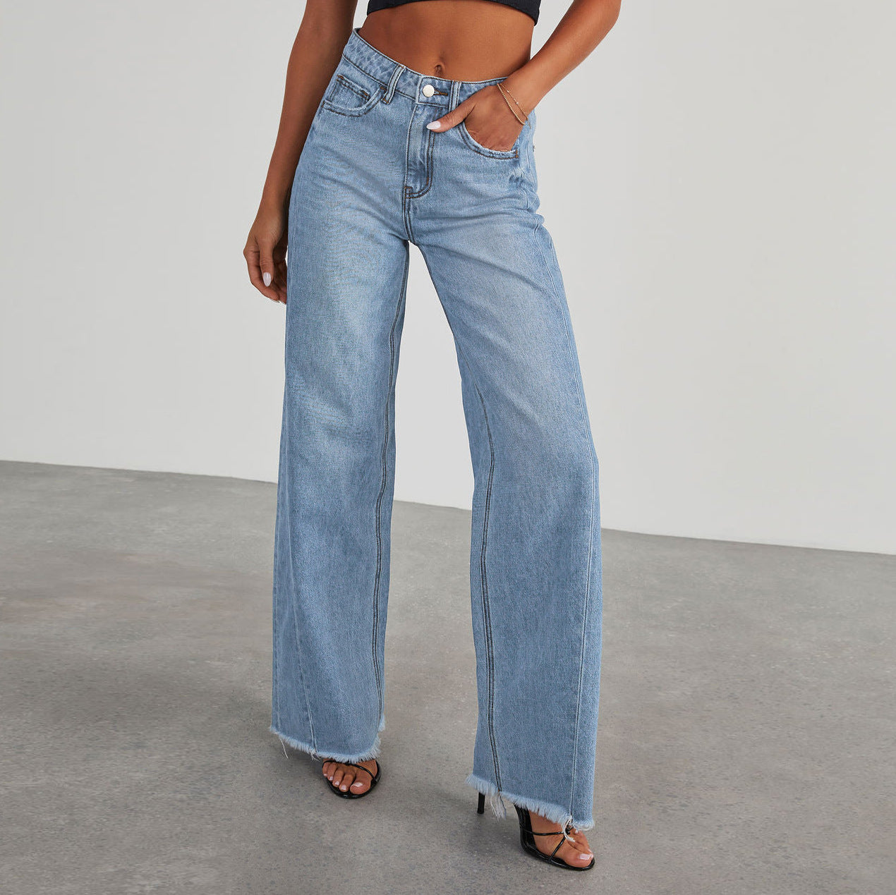 High-Waist Wide-Leg Pocket Jeans