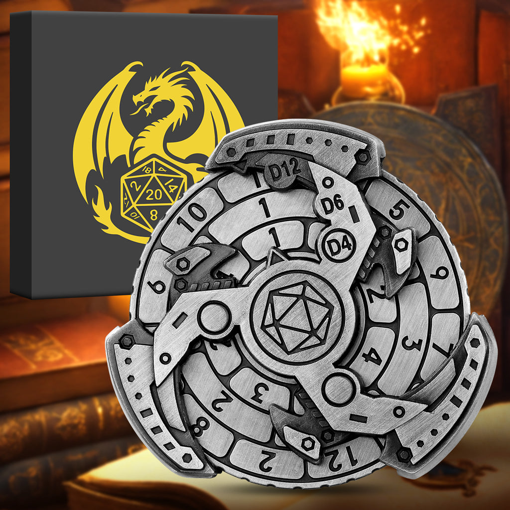 Wind And Fire Wheel DND Dice Wheel Gift Box Set, Fingertip Gyro Retro Compass Table Role Playing Game Dice, Parent Child Game, Toy Accessories Gift, M