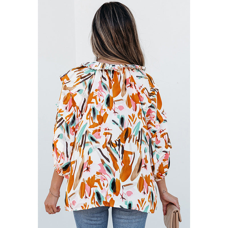 Colorblock V-Neck Chiffon Blouse