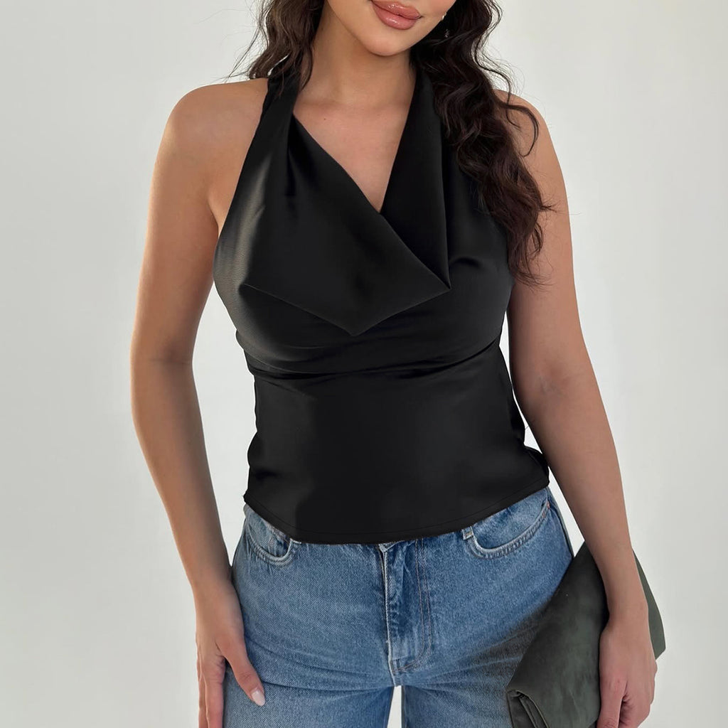 Women's Halter Backless Tank Vest Fashion Solid Color Slim Fit Tied Tube Top