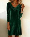 Elegant Solid Color Swing Collar Long Sleeved Velvet Dress Temperament Gentle Skirts For Women Cocktail Party Formal Dresses