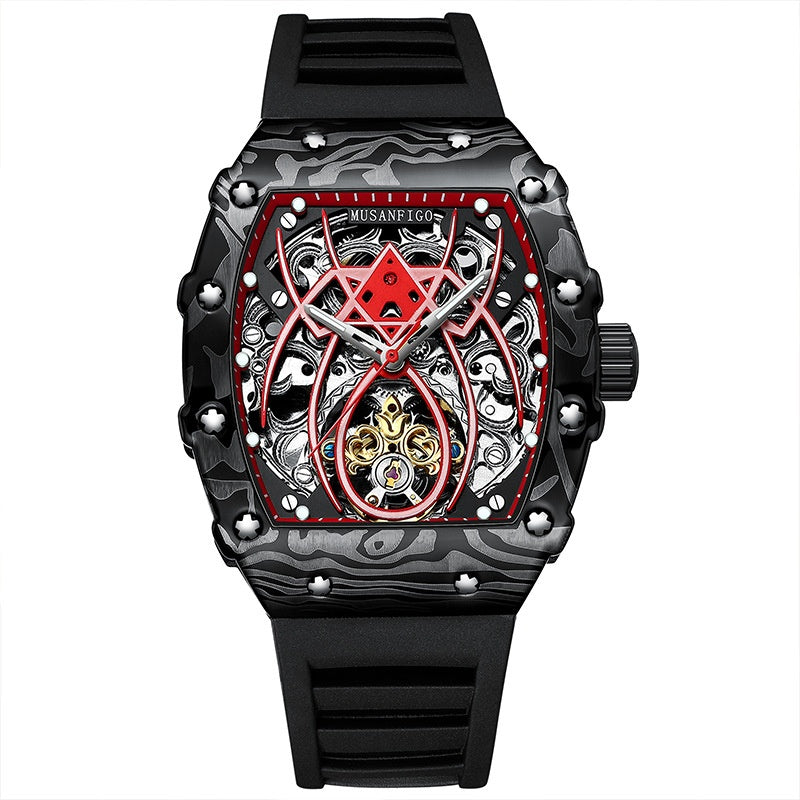 Barrel-shaped Fully Automatic Mechanical Luminous New Sports Fashion Mens Hollow-out Watch