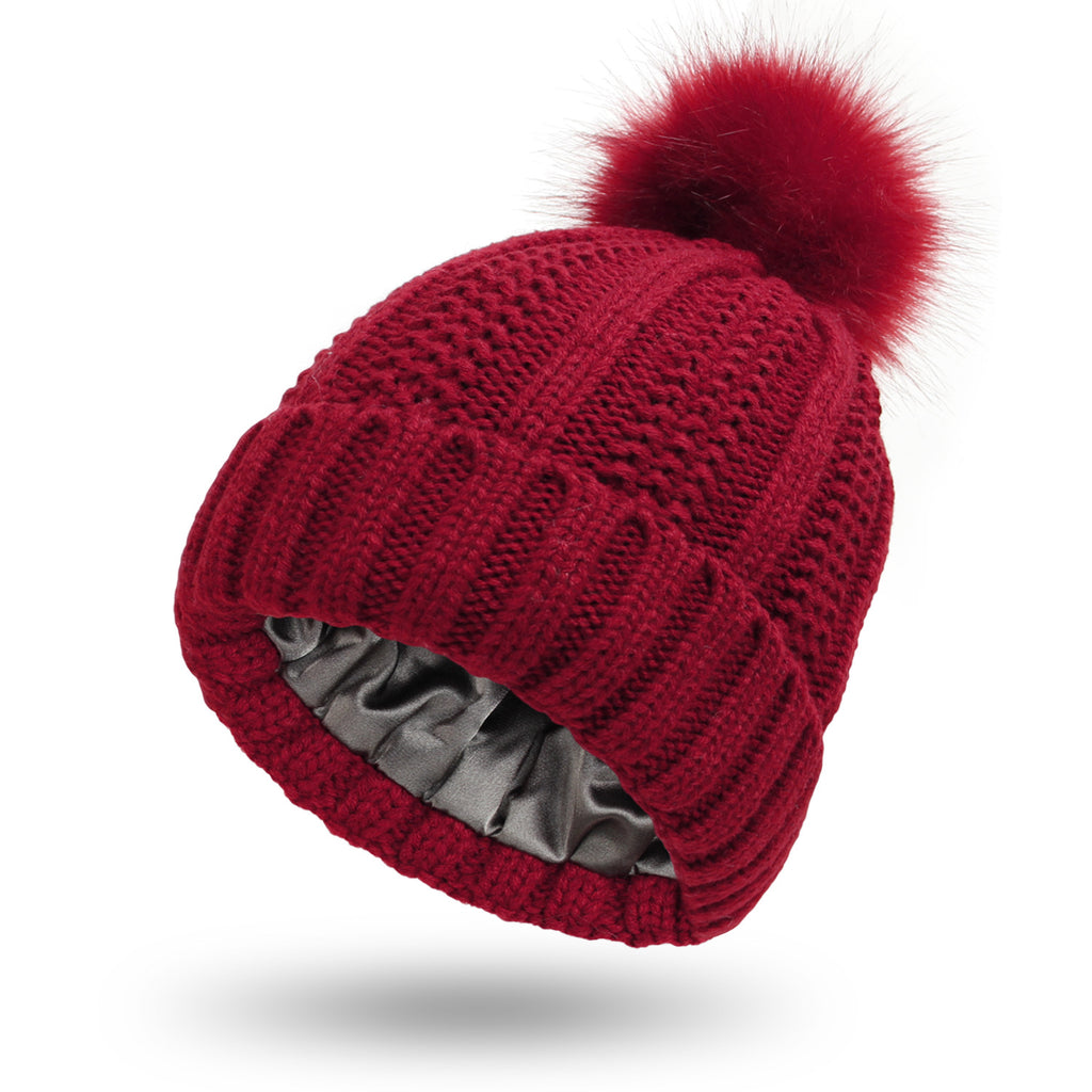 Satin-Lined Pom-Pom Beanie