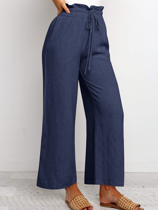 Lace-Up Cropped Wide-Leg Pants