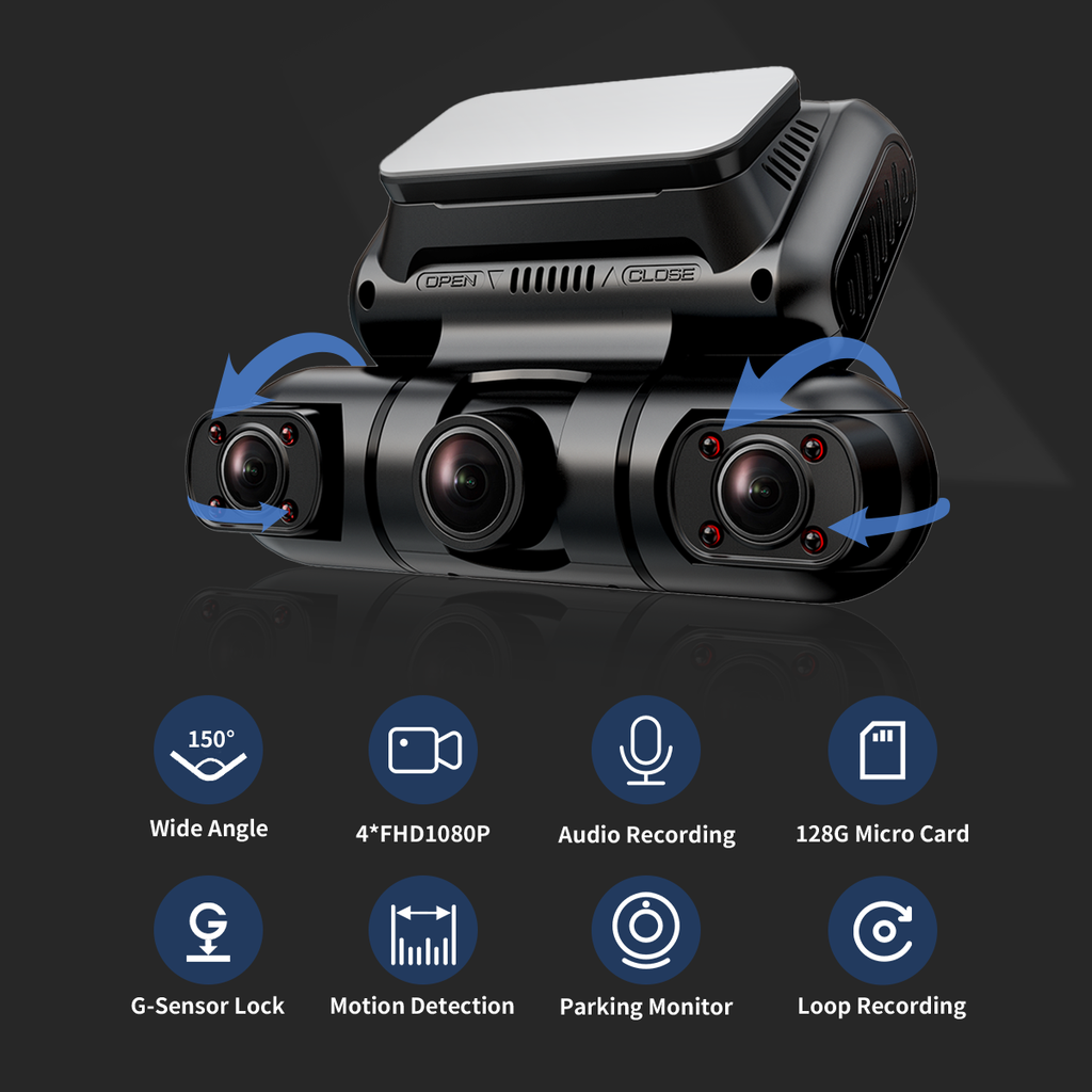 Hainatech 360 Degree View 4 Channel Dash Cam Front And Rear Inside Left Right, Dash Camera For Cars, Built-in GPS WiFi Night Vision, 24 7 Recording Pa