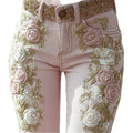 Retro Embroidery Art Print Casual Pants