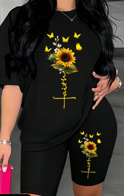 Sunflower Tee & Cycling Shorts Set