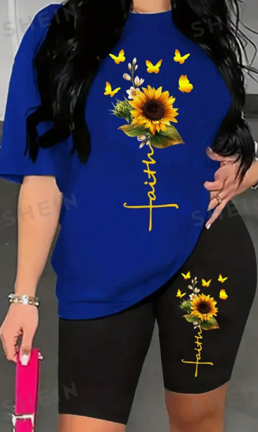 Sunflower Tee & Cycling Shorts Set