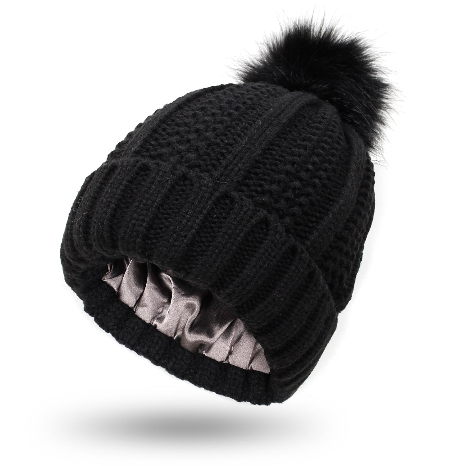 Satin-Lined Pom-Pom Beanie