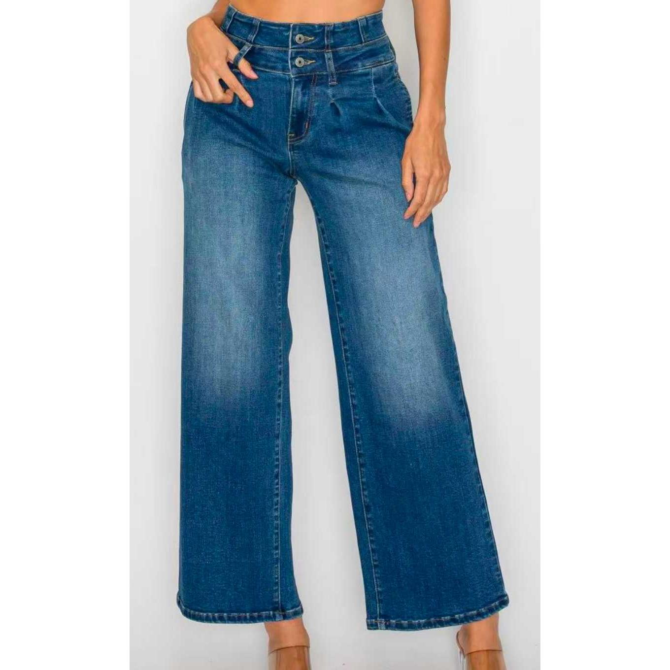 Elastic-Waist Wide-Leg Jeans