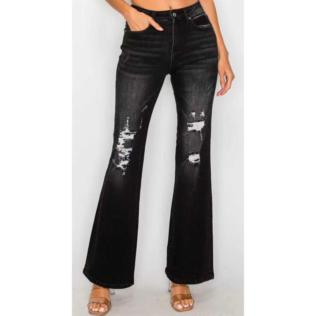 Low-Rise Bell-Bottom Stretch Jeans