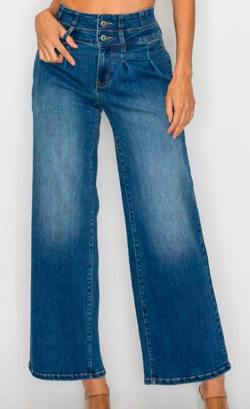 Elastic-Waist Wide-Leg Jeans