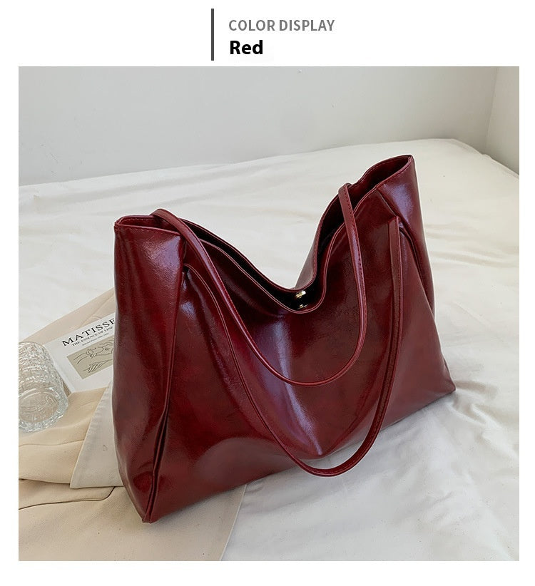 Vintage Women's Tote Bag Athletic Casual Fashion Large Capacity Leather Shoulder Bag Shopper Harajuku Simple Handbag