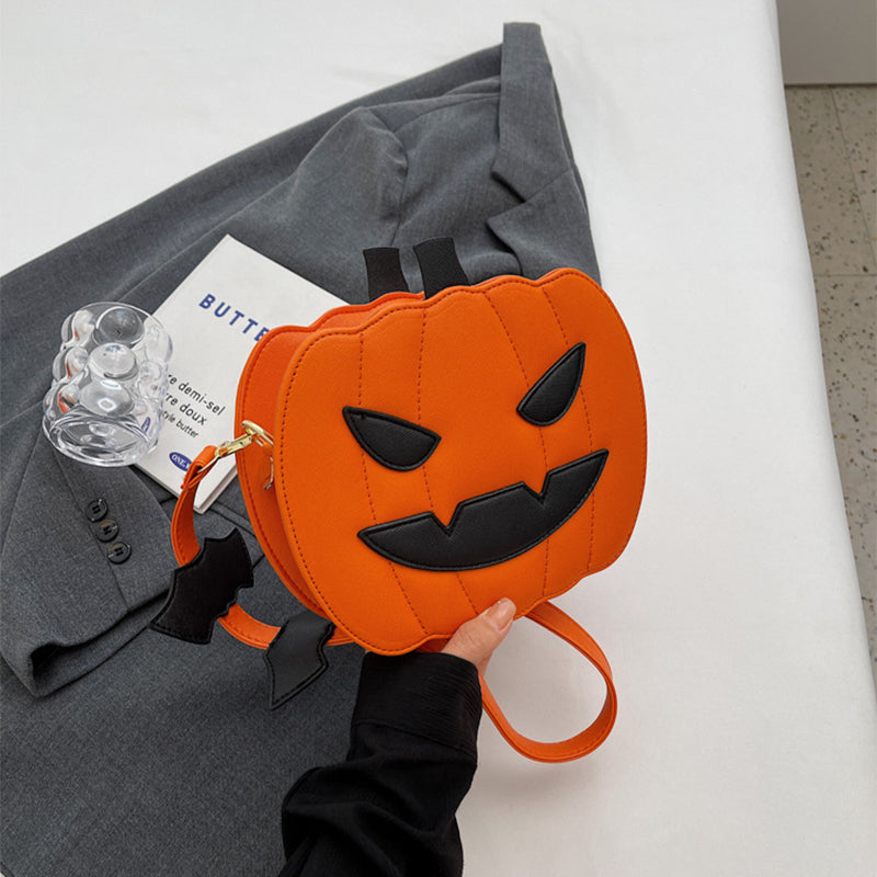 Halloween Bags Funny Pumpkin Cartoon Shoulder Crossbody Bag With Bat Personalized Creative Female Bag