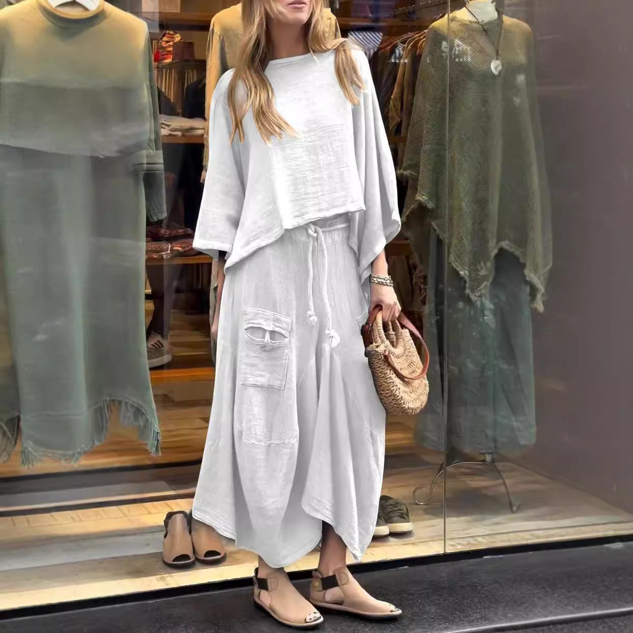 Loose-fitting Skirt Suit Fashion Solid Color Pullover Long-sleeved Top And Long Skirt Two-piece Set