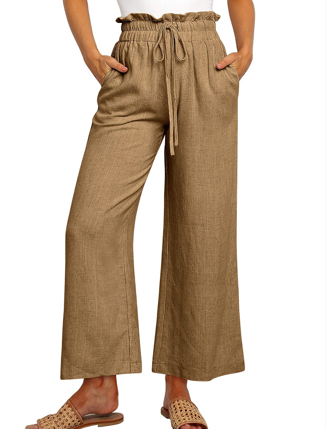 Lace-Up Cropped Wide-Leg Pants