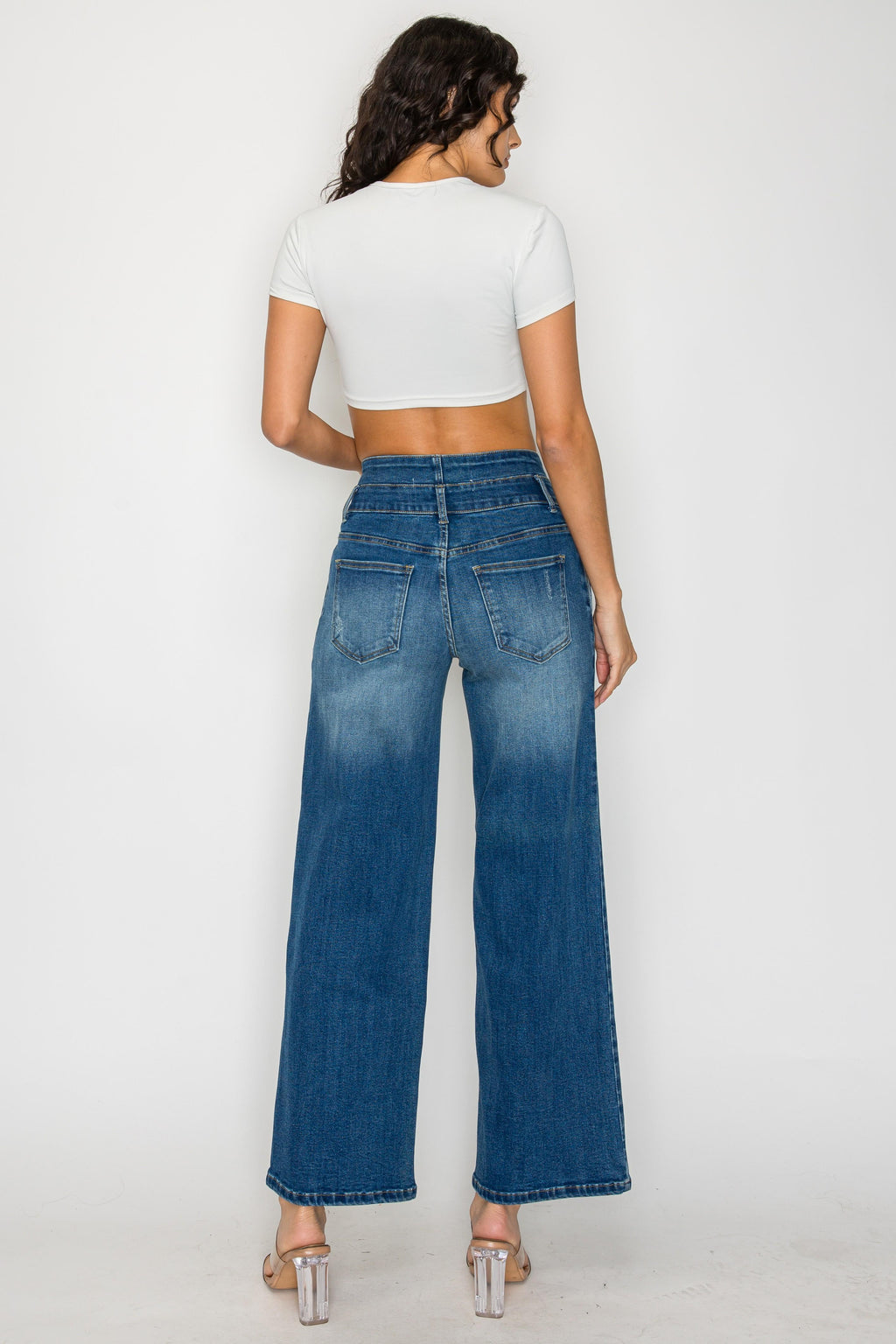 Elastic-Waist Wide-Leg Jeans