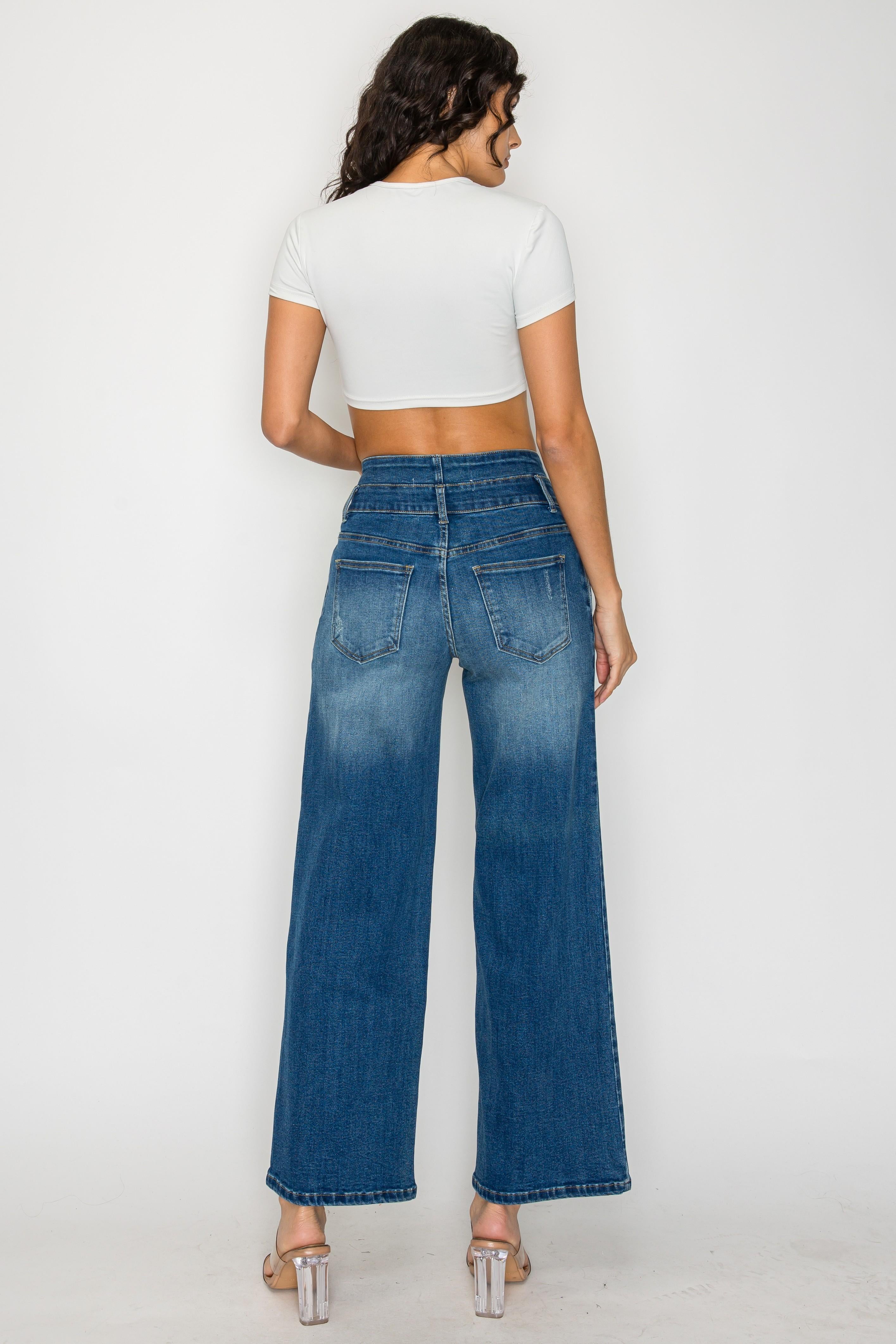 Elastic-Waist Wide-Leg Jeans
