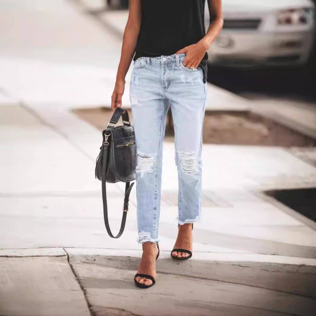 Distressed Vintage Straight-Leg Jeans